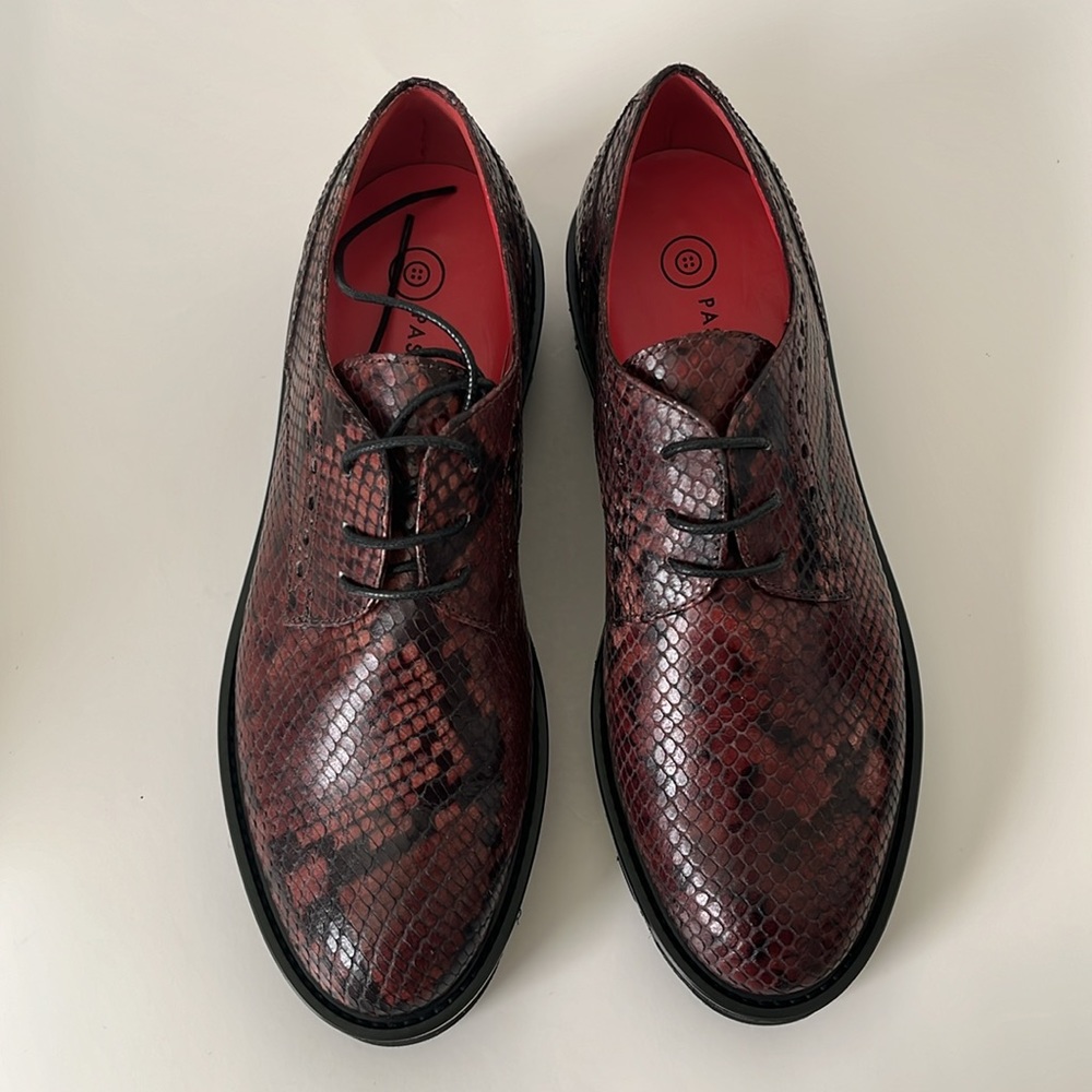 Pas de Rouge Snake Print Leather Oxford Shoes Womens EU 37 US 7 NIB Italy - Picture 3 of 6